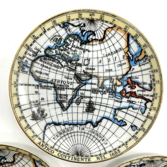 Set of 3 Vintage Antico Continente Nel 1683 Mini Map of World 4" Plates Coasters - Picture 2 of 5